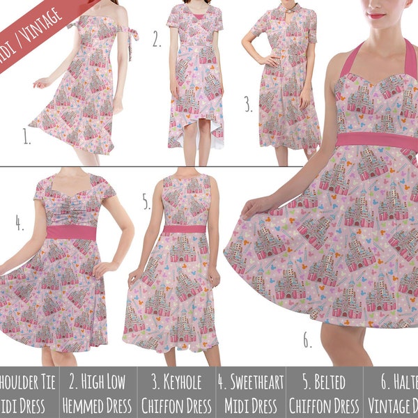 25th Birthday Cake Castle - Theme Park Inspired Midi Dress in Xs - 5XL - Vintage Retro Inspired - RUSH AVAIL!