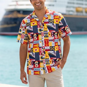 Disney Cruise Patchwork - Men’s Button Down Shirt 2XS-6XL (Unisex, Made in USA)