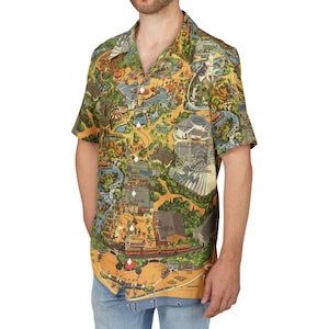 Disneyland Vintage Map - Men's Button Down Short-Sleeved Pocket Shirt | USA Made