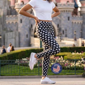 Mouse Ears Polka Dots Grey/Black - Disney Inspired Women's Full Length Leggings (Made in USA)