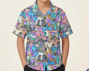 Aladdin Storybook Scenes - Kid's Hawaiian Button Up Shirt (New Global Edition)