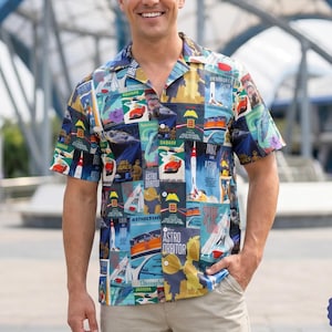 Tomorrowland Vintage Attraction Posters - Disney Inspired Men’s Button Down Shirt 2XS-6XL (Unisex, Made in USA)