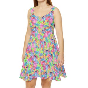 Neon Floral Stitch & Angel - Women&#39;s Skater Dress (Made in USA)
