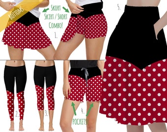 Minnie Rock The Dots - Disney Inspired Women's Bottoms in Sizes Xs - 5XL - Skort Leggings Shorts Pocket Skirt - RUSH AVAIL!