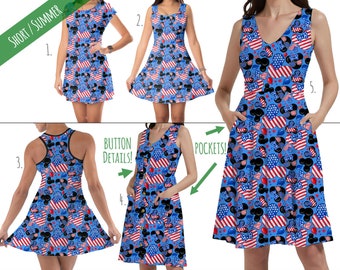 Mickey's Fourth of July - Theme Park Inspired Dress in Xs - 5XL - Short Length Styles - RUSH AVAIL!