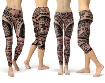 Maui Tattoos Inspired Moana - Leggings in Capri or Full Length, Sports |  Yoga | Winter Styles in Sizes XS - 3XL