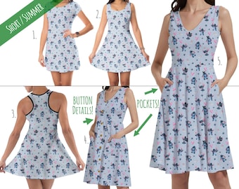 Happy Stitch - Theme Park Inspired Dress in Xs - 5XL - Short Length Styles - RUSH AVAIL!