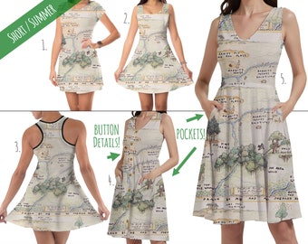 Hundred Acre Wood Map Winnie The Pooh Theme Park Inspired - Dress in Xs - 5XL - Short Length Styles - RUSH AVAIL!