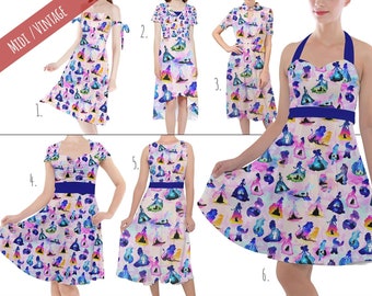 Princess And Classic Animation Silhouettes - Theme Park Inspired Midi Dress in XS - 5XL - Vintage Retro Inspired