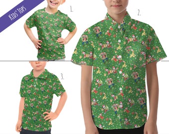 Mickey & Friends Celebrate Christmas - Theme Park Inspired Kids' Tops - Children's Button Up Shirt, Polo Shirt, or T-shirt