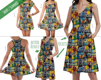 Superhero Stitch - Comic Book - Theme Park Inspired Dress in Xs - 5XL - Short Length Styles - RUSH AVAIL!