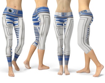 Little Blue Droid SW Space Wars  R2D2 inspired - Leggings in Capri or Full Length, Sports | Yoga | Winter Styles in Sizes Xs - 5XL