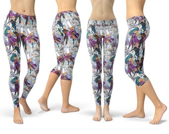 Frozen Sketched - Theme Park Inspired Leggings in Capri or Full Length, Sports | Yoga | Winter Styles in Sizes XS - 5XL