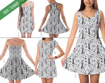 Watercolor Cruella & Her Puppies - 101 Dalmatians Inspired Dress in XS - 5XL - Short / Summer Styles