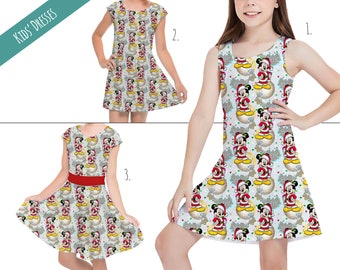 Santa Mickey Mouse - Theme Park Inspired Kids' Dresses - Girls' Sleeveless Dress, Pleated Dress, or Skater Dress