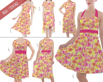 Neon Tropical Floral Mickey & Friends - Theme Park Inspired Midi Dress in XS - 5XL - Vintage Retro Inspired