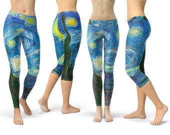 Van Gogh Starry Night - Leggings in Capri or Full Length, Sports | Yoga | Winter Styles in Sizes Xs - 5XL - RUSH AVAIL!