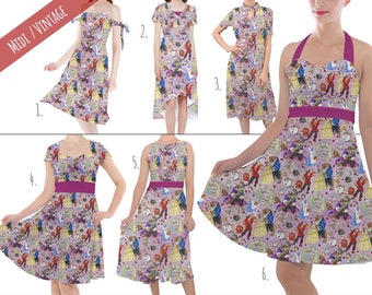 Beauty And The Beast Sketched - Theme Park Inspired Midi Dress in XS - 5XL - Vintage Retro Inspired