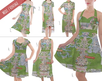 Magic Kingdom Map -WDW Midi Dress in Xs - 5XL - Vintage Retro Inspired - RUSH AVAIL!