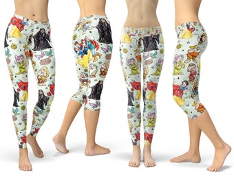 Snow White And The Seven Dwarfs Sketched -  Leggings in Capri or Full Length, Sports | Yoga | Winter Styles in Sizes XS - 5XL