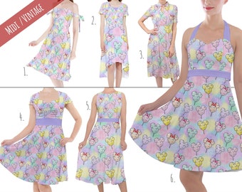 Cotton Candy Mouse Ears - Theme Park Inspired Midi Dress in XS - 5XL - Vintage Retro Inspired