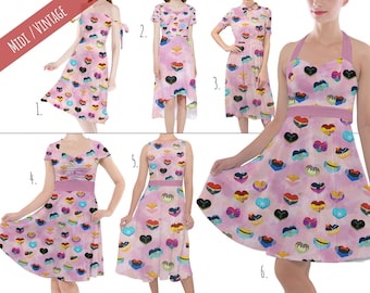 Theme Park Princess Hearts - Midi Dress in XS - 5XL - Vintage Retro Inspired