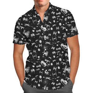 Space Ship Battle SW Space Wars  Inspired - Men's Button Down Short-Sleeved Shirt in Xs - 5XL - RUSH AVAIL!