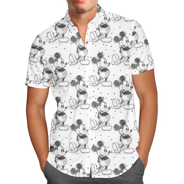 Sketch of Mickey Mouse - Theme Park Inspired Men's Button Down Short-Sleeved Shirt in Xs - 5XL - RUSH AVAIL!