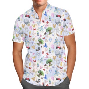 WDW Park Hopper - Theme Park Inspired Men's Button Down Short-Sleeved Shirt in Xs - 5XL - RUSH AVAIL!