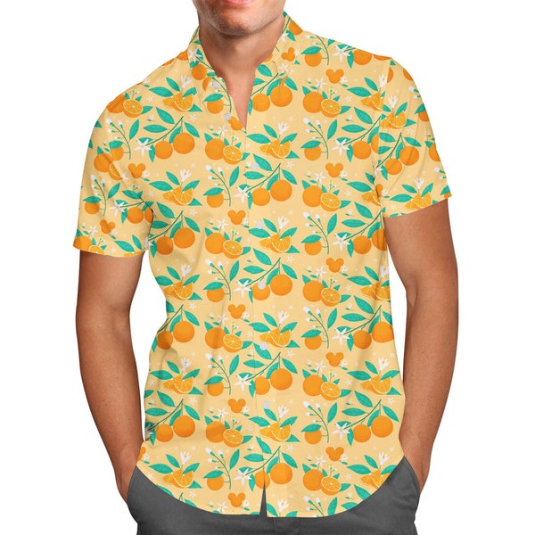 Hidden Mickey Oranges - Men's Button Down Short-Sleeved Shirt in Xs - 5XL - RUSH AVAIL!