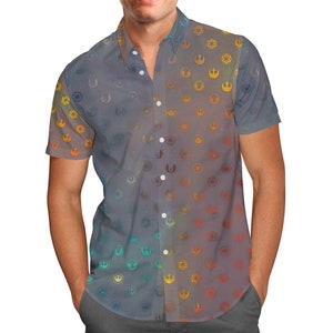 Galaxy Far Away - SW Space Wars  Inspired Men's Button Down Short-Sleeved Shirt in Xs - 5XL - RUSH AVAIL!