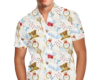 Wonderland Icons - Theme Park Inspired Men's Button Down Short-Sleeved Shirt in Xs - 5XL - RUSH AVAIL!