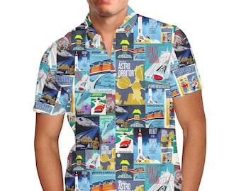 Tomorrowland Theme Park Inspired - Men's Button Down Short-Sleeved Shirt in XS - 5XL