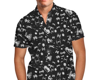 Space Ship Battle SW Space Wars  Inspired - Men's Button Down Short-Sleeved Shirt in Xs - 5XL - RUSH AVAIL!