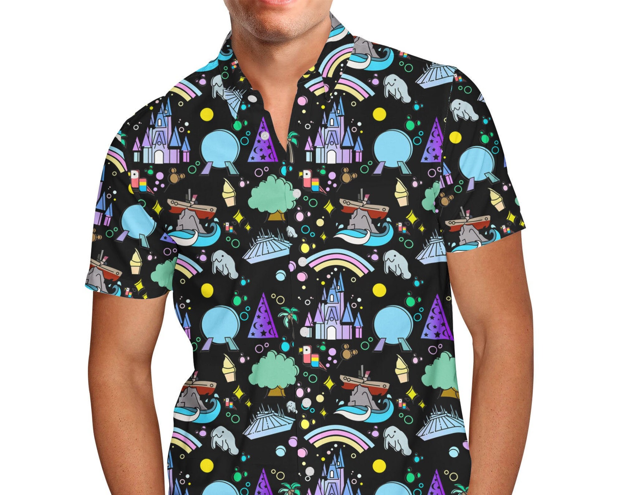 Walt Disney World Park Icons Dark Disney Hawaiin T Shirt