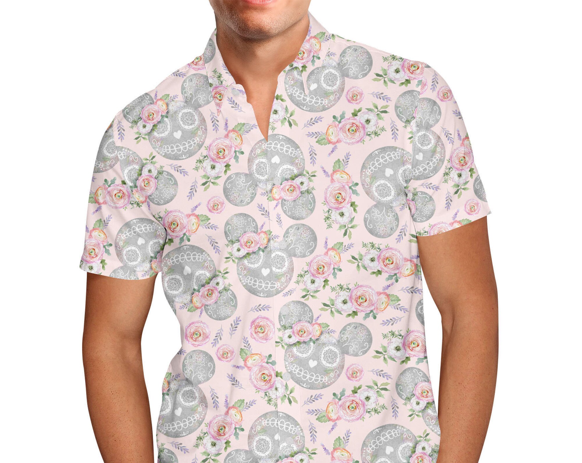 Minnie Sugar Skulls Mouse Ears Disney Hawaiin T Shirt