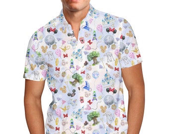 WDW Park Hopper - Chemise boutonnée à manches courtes pour homme inspirée des parcs à thème, XS à 5XL