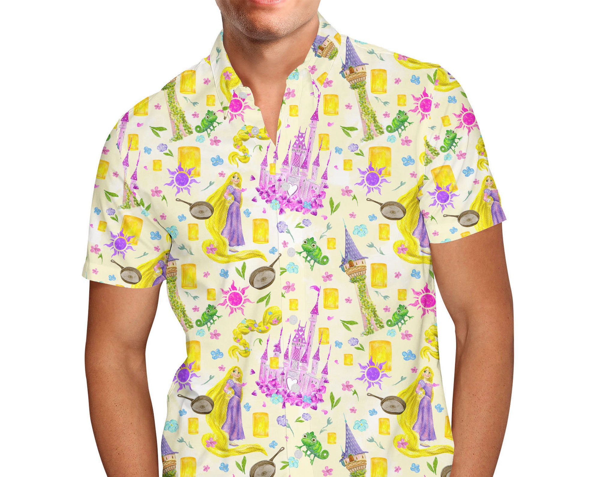 Discover Watercolor Tangled Disney Rapunzel Inspired Men's Button Down Short-Sleeved Shirt