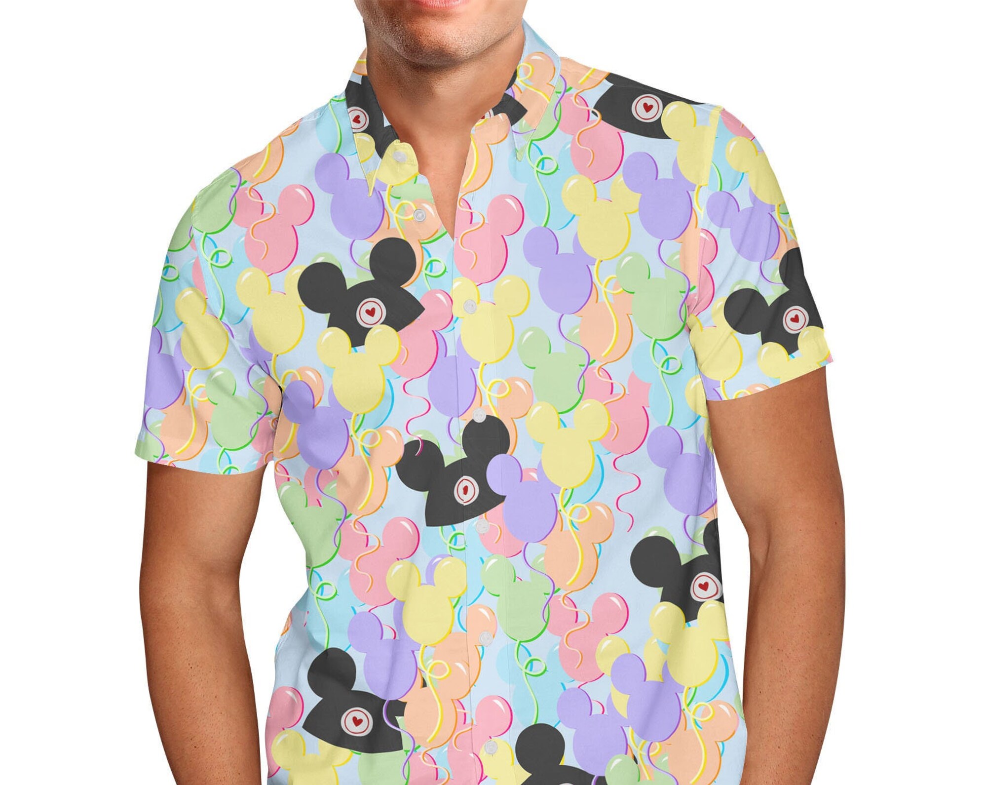 Pastel Mickey Ears Balloons Disney Hawaiin T Shirt