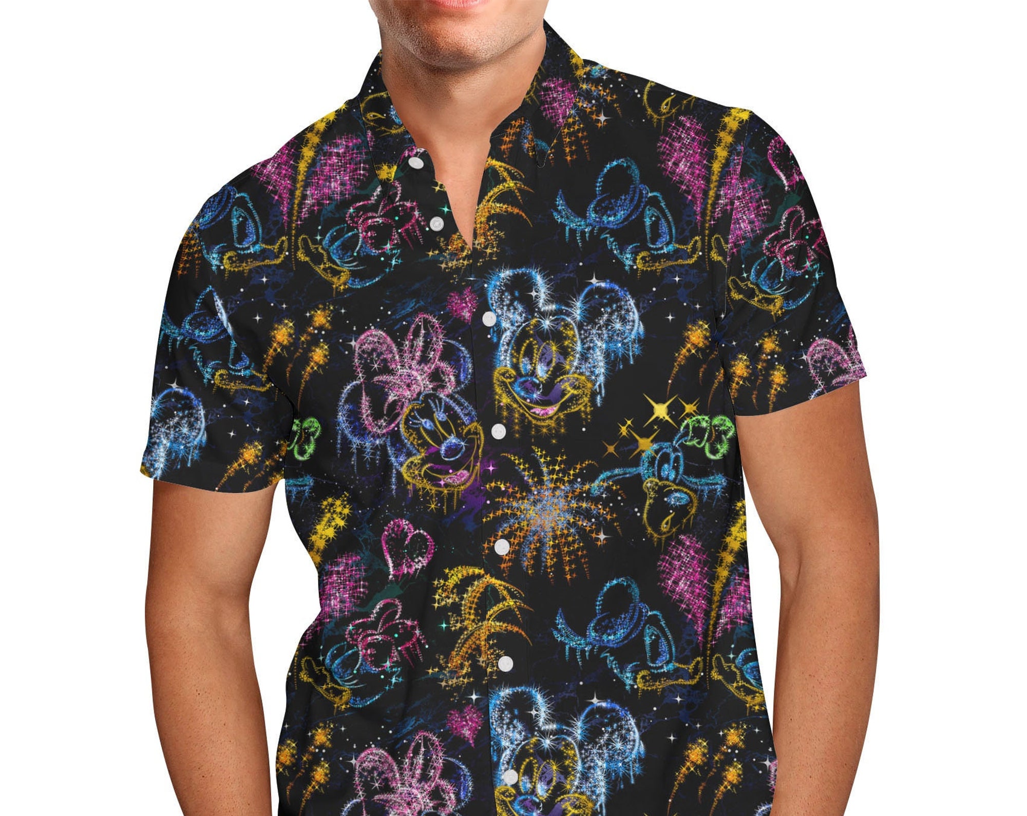 Mickey and Minnie es Love in the Sky - Disney Inspirierter Herren Button Down Kurzrmeliges hawaiians Shirt Mickey and Minnie es Love in the Sky - Disney Inspirierter Herren Button Down Kurzrmeliges hawaiians Shirt