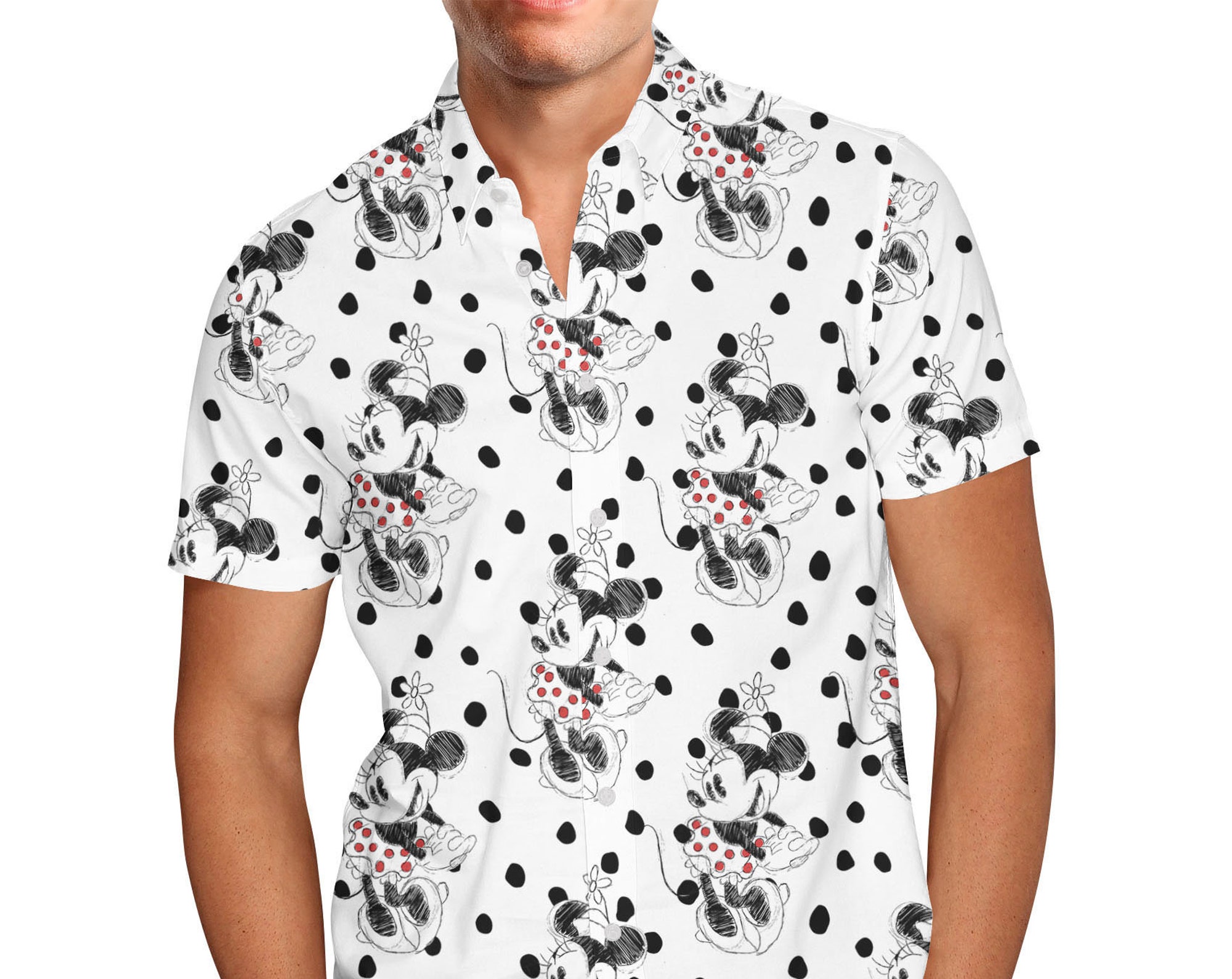 Sketch of Minnie Mouse Disney Hawaiin T Shirt