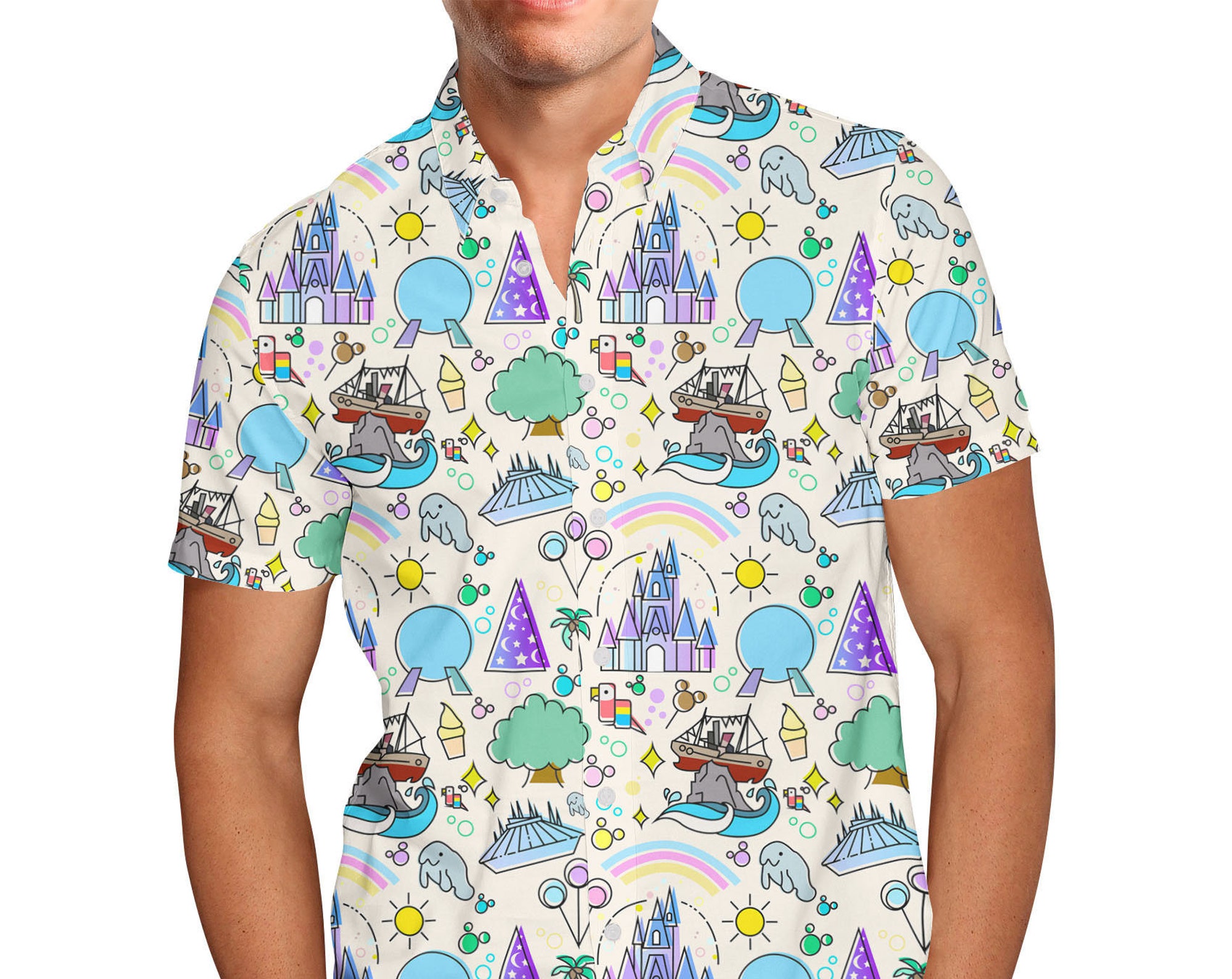 Discover Walt Disney World Park Icons Light Disney Hawaiin T Shirt