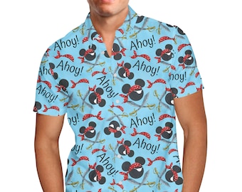 Pirate Mickey Ahoy! - DCL Cruise Inspired Men's Button Down Short-Sleeved Shirt in Xs - 5XL - RUSH AVAIL!