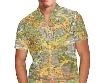 Disneyland Vintage Map - Men's Button Down Short-Sleeved Shirt in XS - 5XL