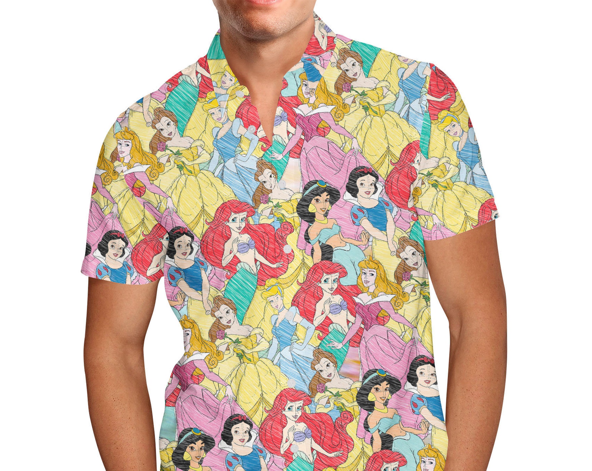 Discover Princess Sketches Disney Inspired - Men's Button Down Hawaiians Shirt