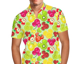 Mickey's Fruit Fiesta - Theme Park Inspired Men's Button Down Short-Sleeved Shirt in XS - 5XL