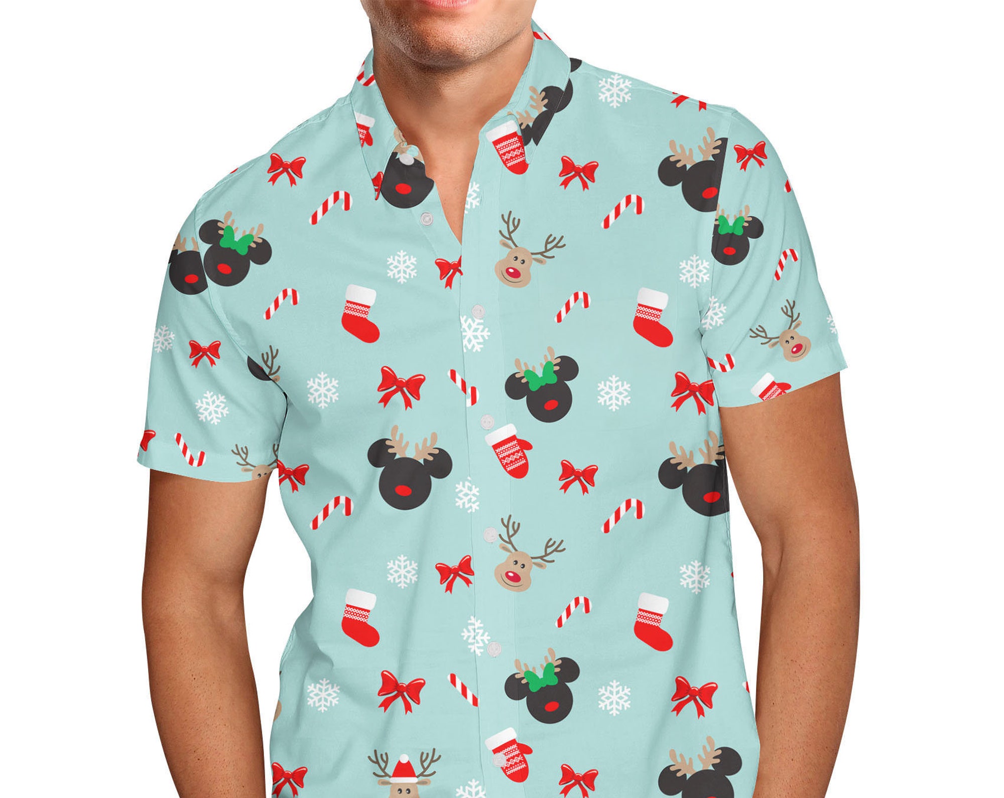 Christmas Mickey & Minnie Reindeers Disney Hawaiin T Shirt