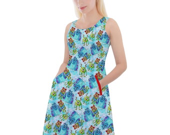 A Monsters Inc Christmas - Theme Park Inspired Skater Dress With Pockets in XS - 5XL