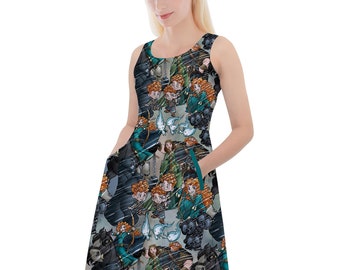 Merida Sketched - Disney Inspired Skater Dress With Pockets in Xs - 5XL - RUSH AVAIL!
