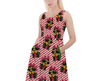 Pluto & the Christmas Gifts - Theme Park Inspired Skater Dress With Pockets in XS - 5XL